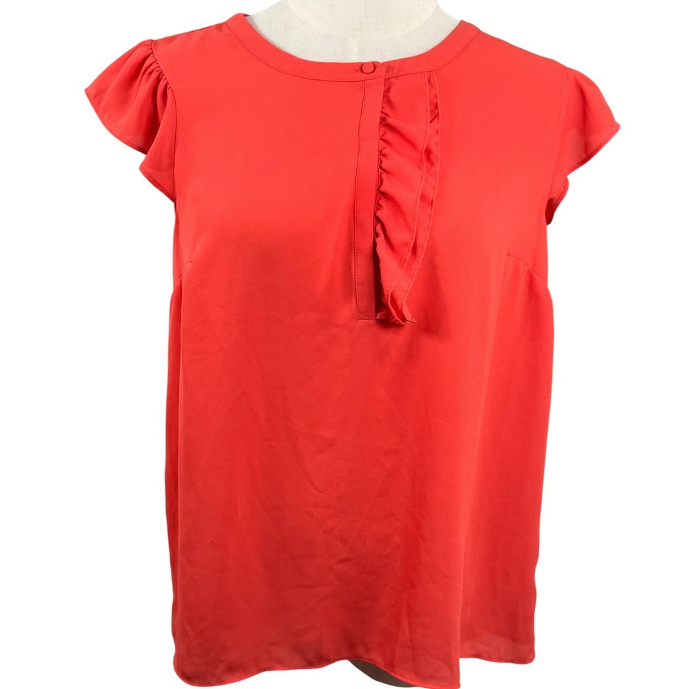 Maison‎ Jules Women Medium Blouse Ruffle Front Cap Sleeve Workwear Chic Career